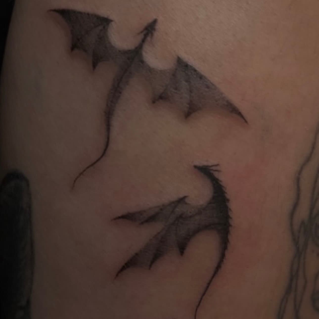 Three bats in blackwork
